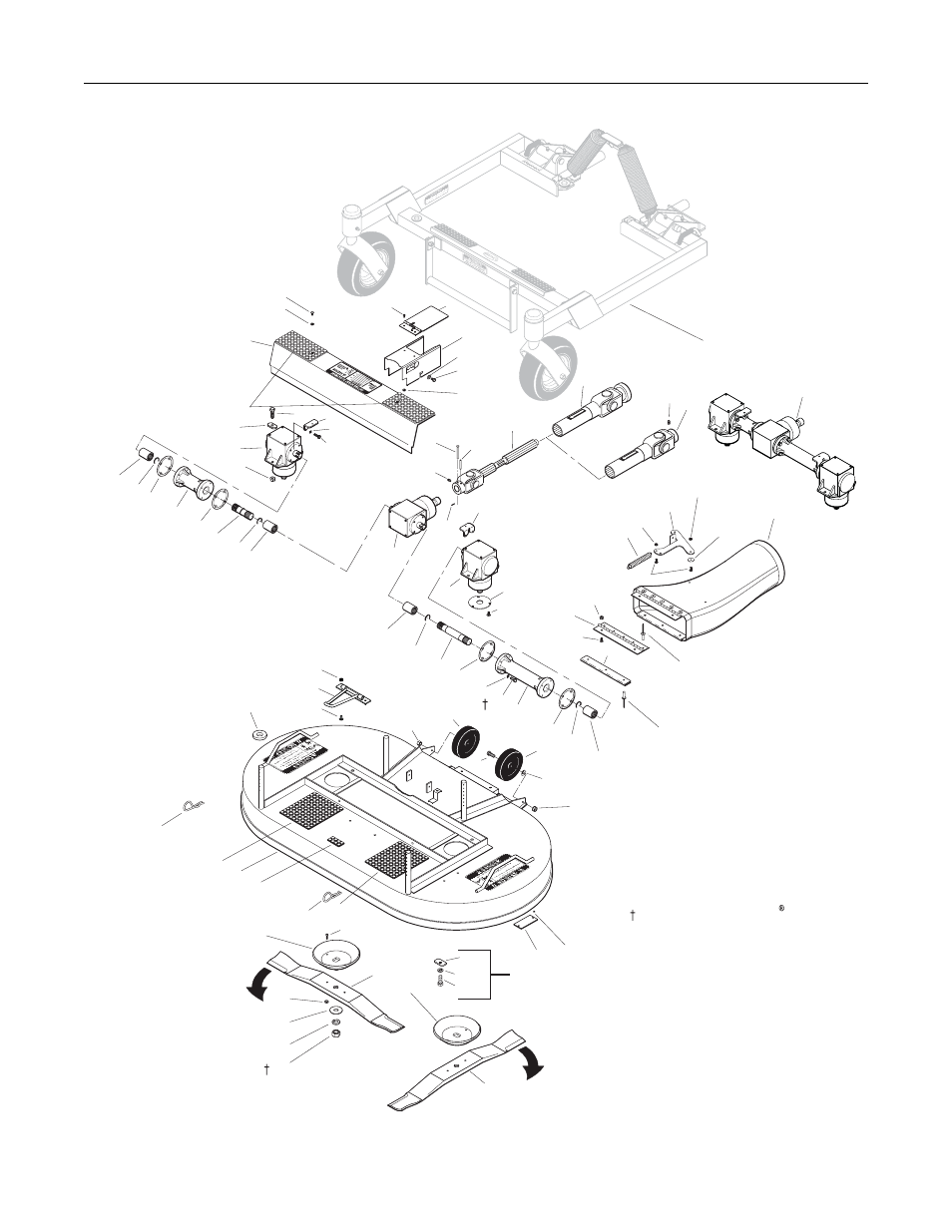 Cover, pto shaft guard, Pto shaft guard, Pto shaft guard assembly | Includes items # 1, 2, f002 & f025), U-joint shaft assy, 90 degree, spline, Includes items # 26, f069 & f295), U-joint tube assy, spline, U-joint tube assy (9.5" oal), spline, Includes item # f076), Gearbox and tube assembly | Walker 56-inch User Manual | Page 15 / 56