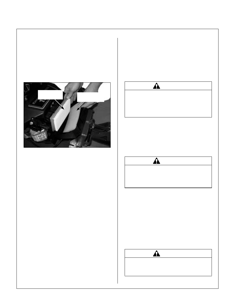 Cleaning, Engine air cleaner system, Engine air cleaner foam and paper element | Foam precleaner element, Paper precleaner element, Engine cooling system, Air intake screen, Engine cooling fins, Grass buildup in mower housing, Maintenance instructions | Walker MW 15 HP User Manual | Page 40 / 68