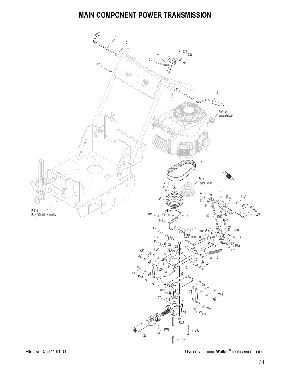 Main component power transmission | Walker MW 15 HP User Manual | Page 55 / 68