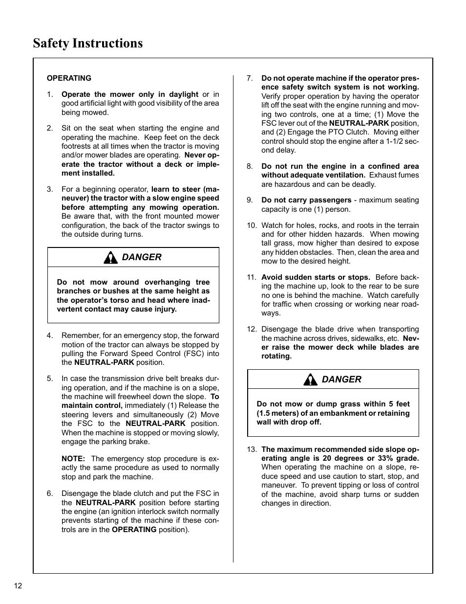 Operating, Safety instructions | Walker MC (20 HP) User Manual | Page 16 / 76