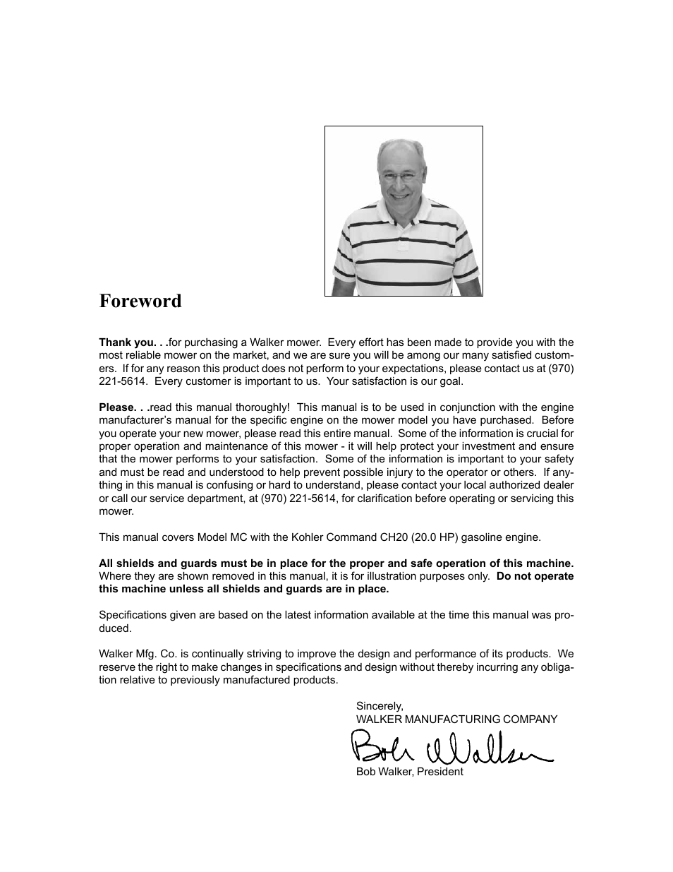 Foreword | Walker MC (20 HP) User Manual | Page 2 / 76