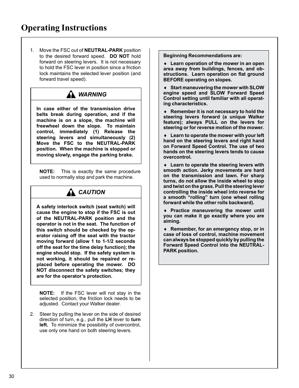 Operating instructions | Walker MC (20 HP) User Manual | Page 34 / 76