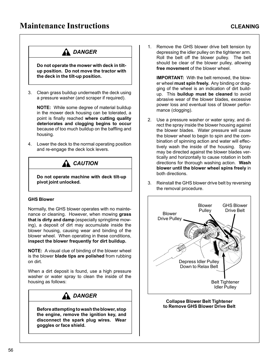 Ghs blower, Maintenance instructions | Walker MC (20 HP) User Manual | Page 60 / 76