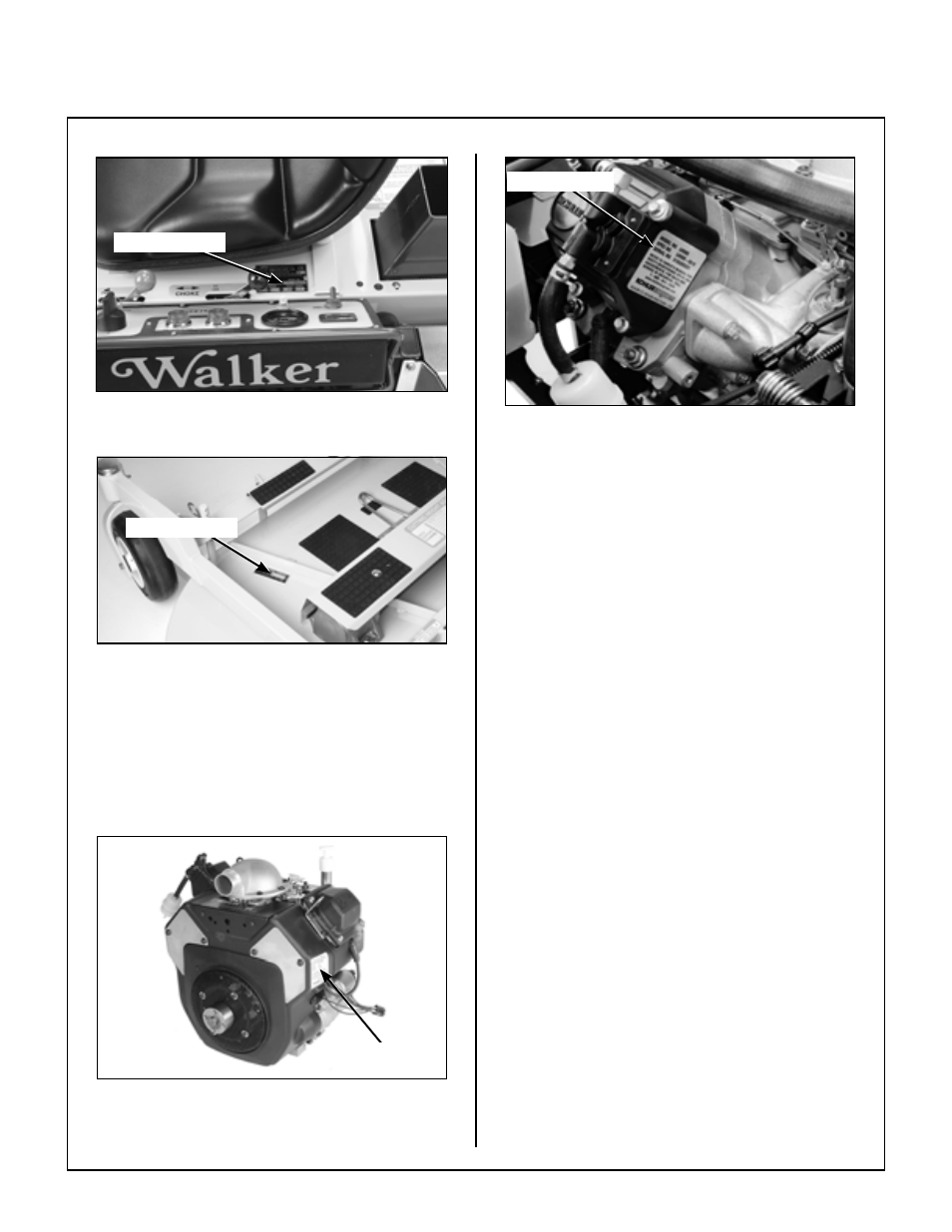 Tractor serial number location, Mower deck serial number location, Engine serial number location | Engine serial number location (mt and mtefi), Engine serial number location (mtl and mtlefi), Servicing of engine and drivetrain components, General information | Walker MT User Manual | Page 6 / 92