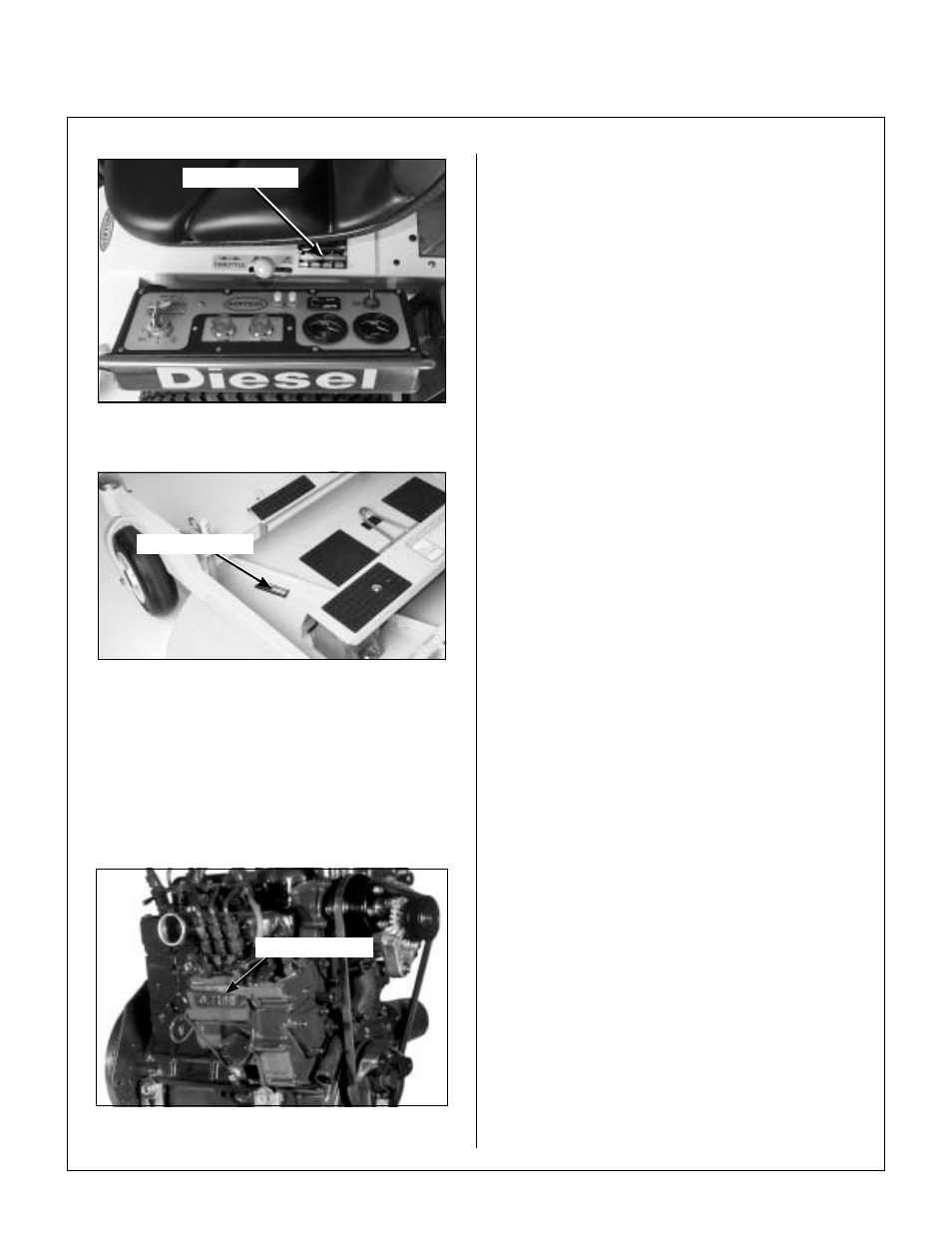 Tractor serial number location, Mower deck serial number location, Engine serial number location | Servicing of engine and drivetrain components, General information | Walker MDD (20.9 HP) User Manual | Page 6 / 92