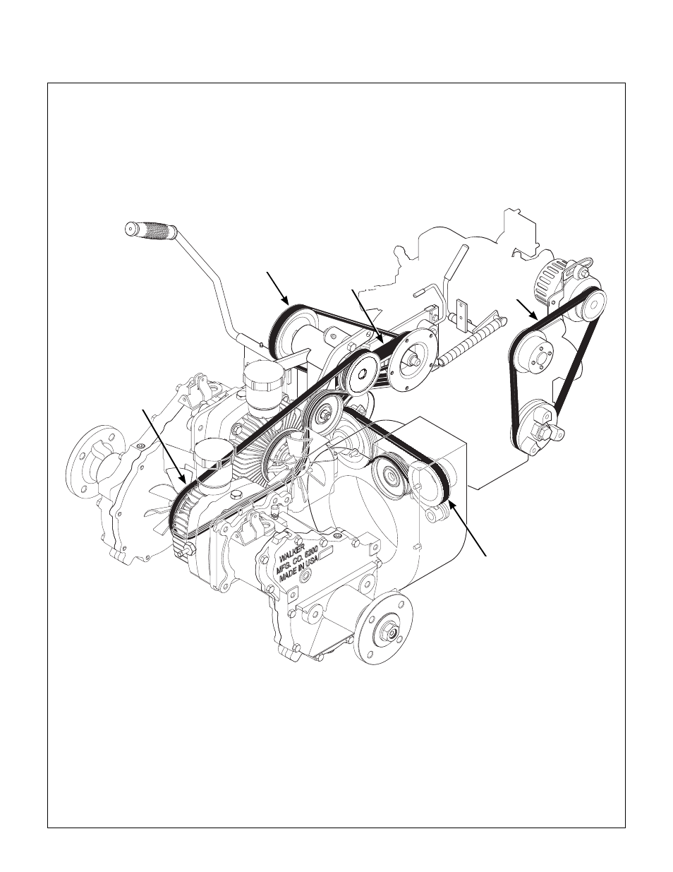 Belt locations, Maintenance instructions | Walker MDD (20.9 HP) User Manual | Page 70 / 92