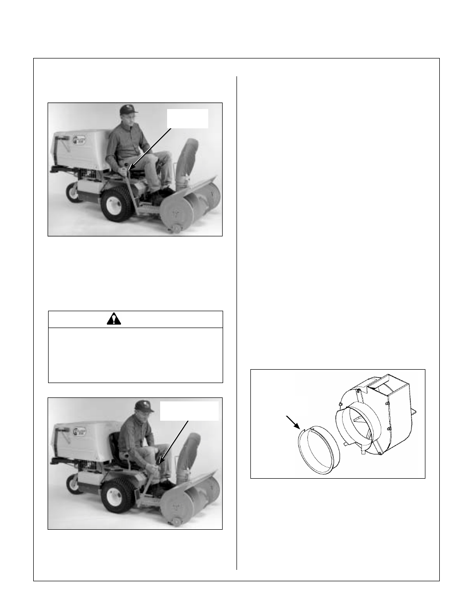 Snowblower in up (raised) position, Snowblower in dowm (lowered) position, Ghs blower intake cover | Assembly instructions | Walker SB36 User Manual | Page 16 / 43