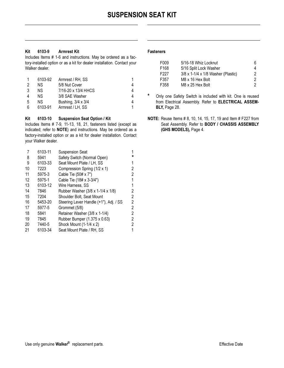 Suspension seat kit | Walker MS User Manual | Page 40 / 52