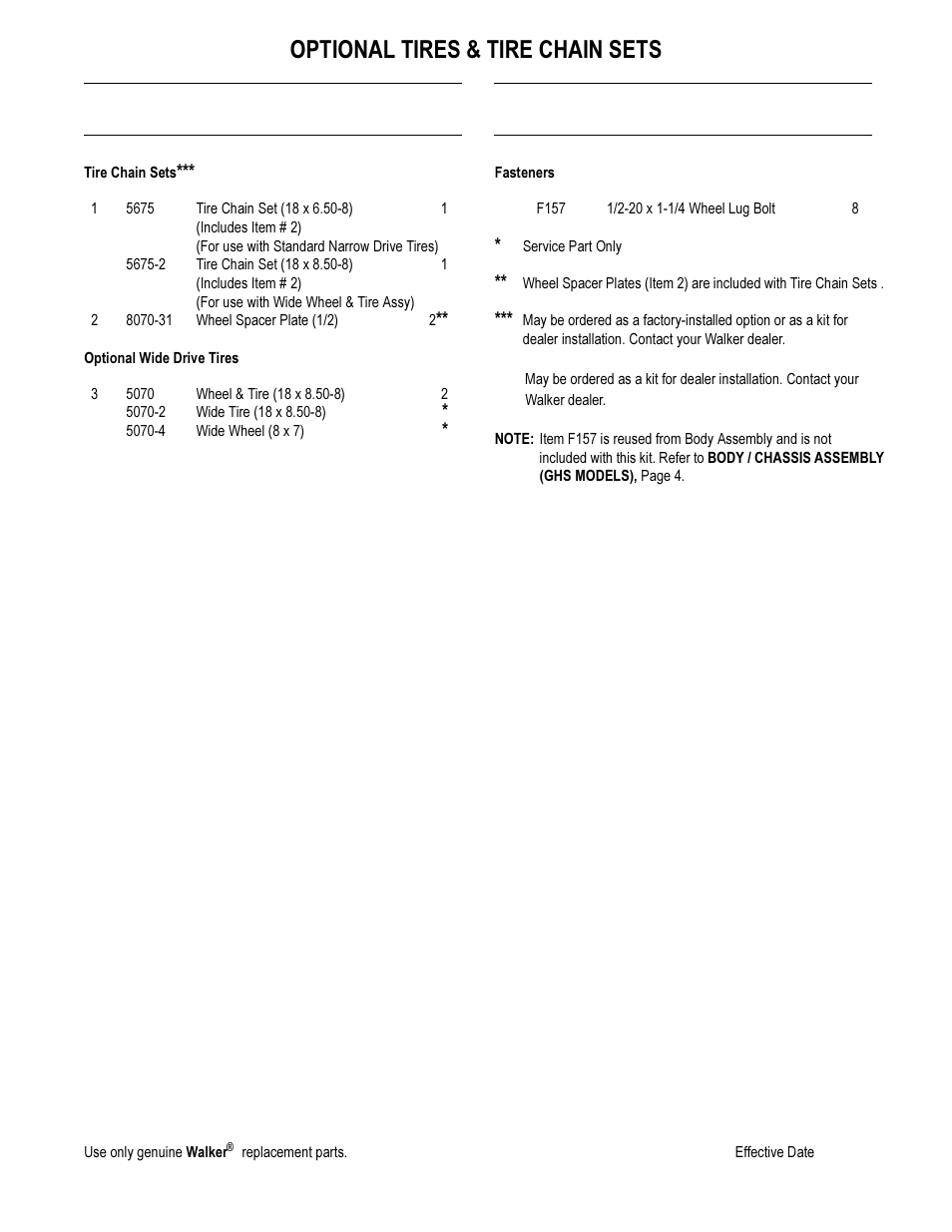 Optional tires & tire chain sets | Walker MS User Manual | Page 46 / 52