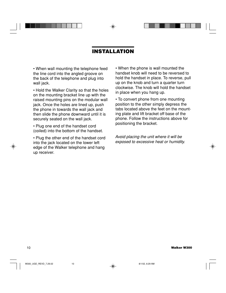 Installation | Walker W300 User Manual | Page 10 / 80