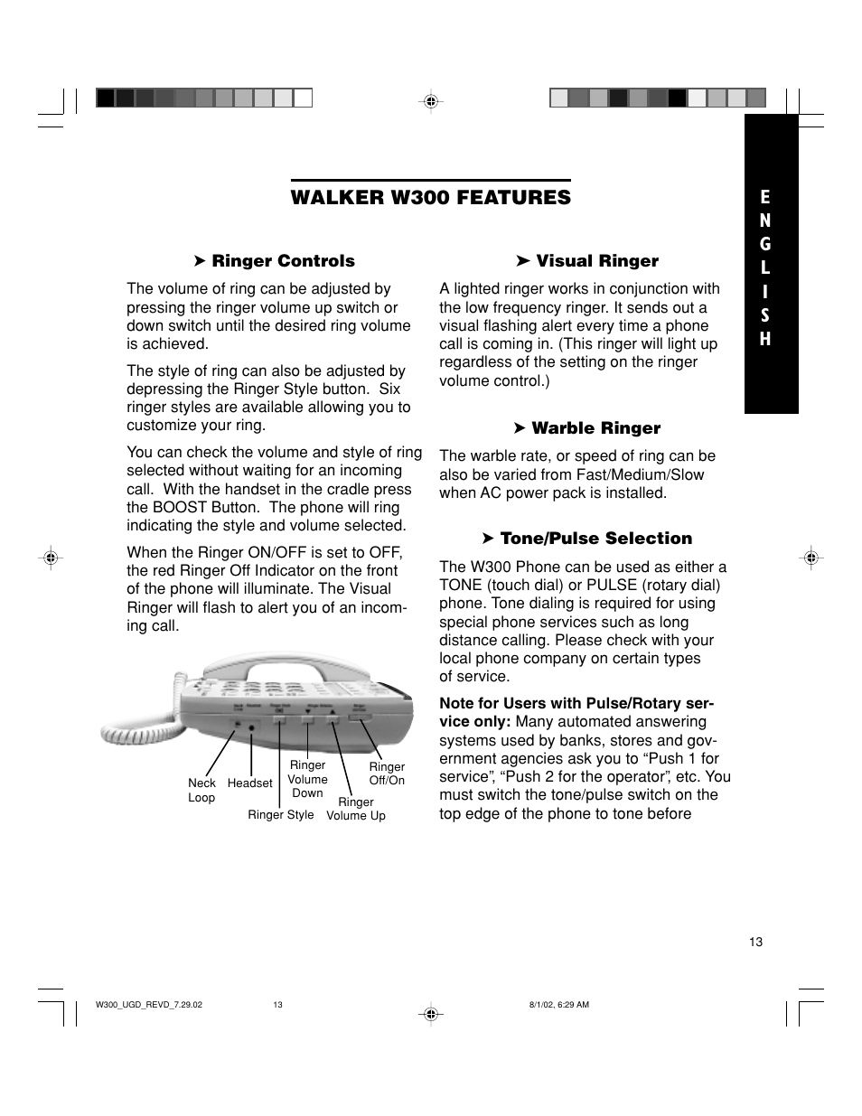 Walker w300 features | Walker W300 User Manual | Page 13 / 80