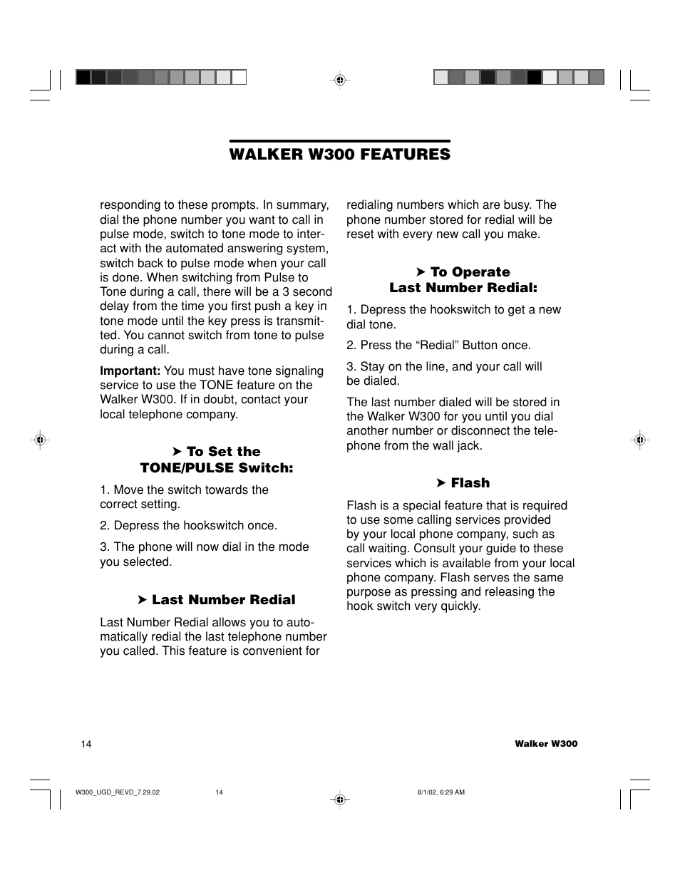 Walker w300 features | Walker W300 User Manual | Page 14 / 80