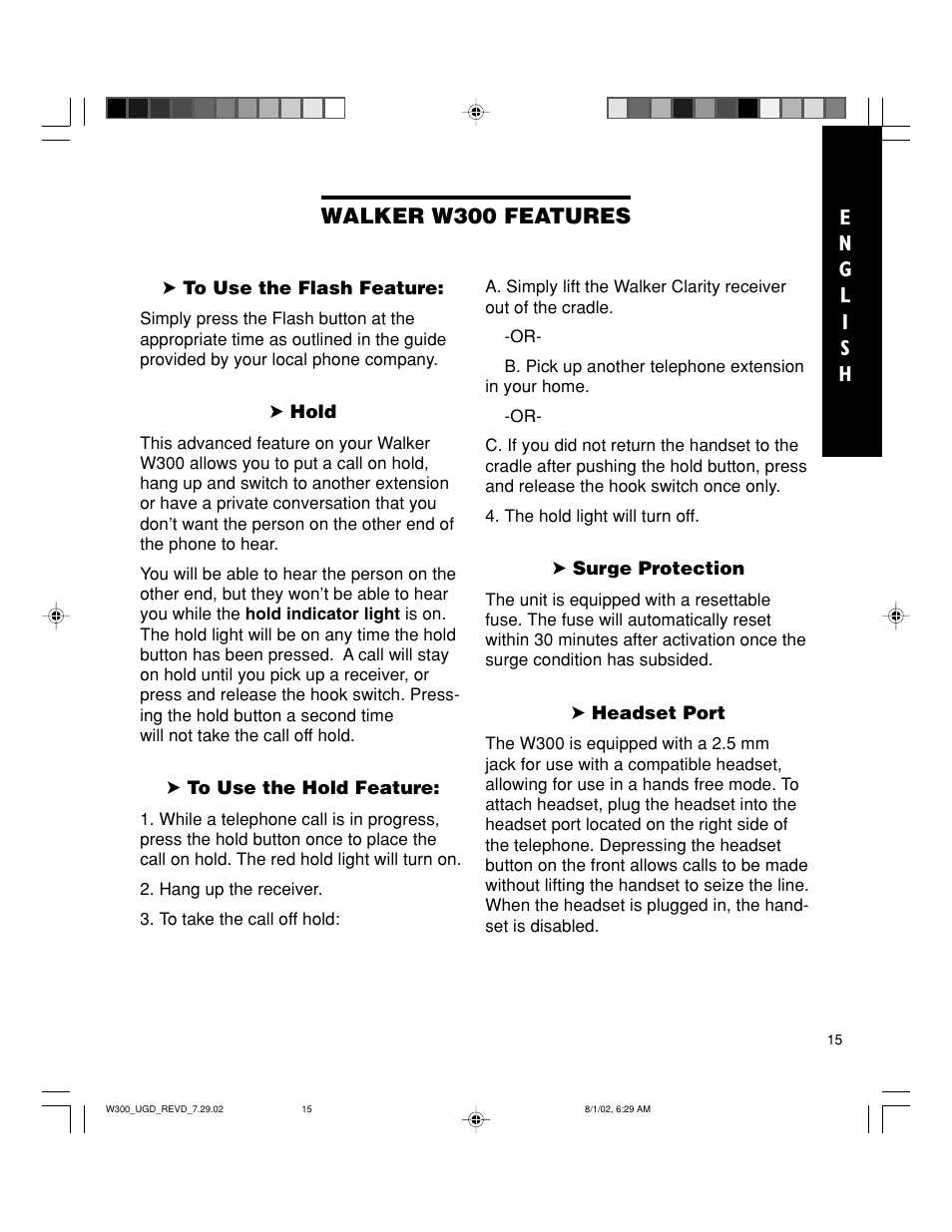 Walker w300 features | Walker W300 User Manual | Page 15 / 80