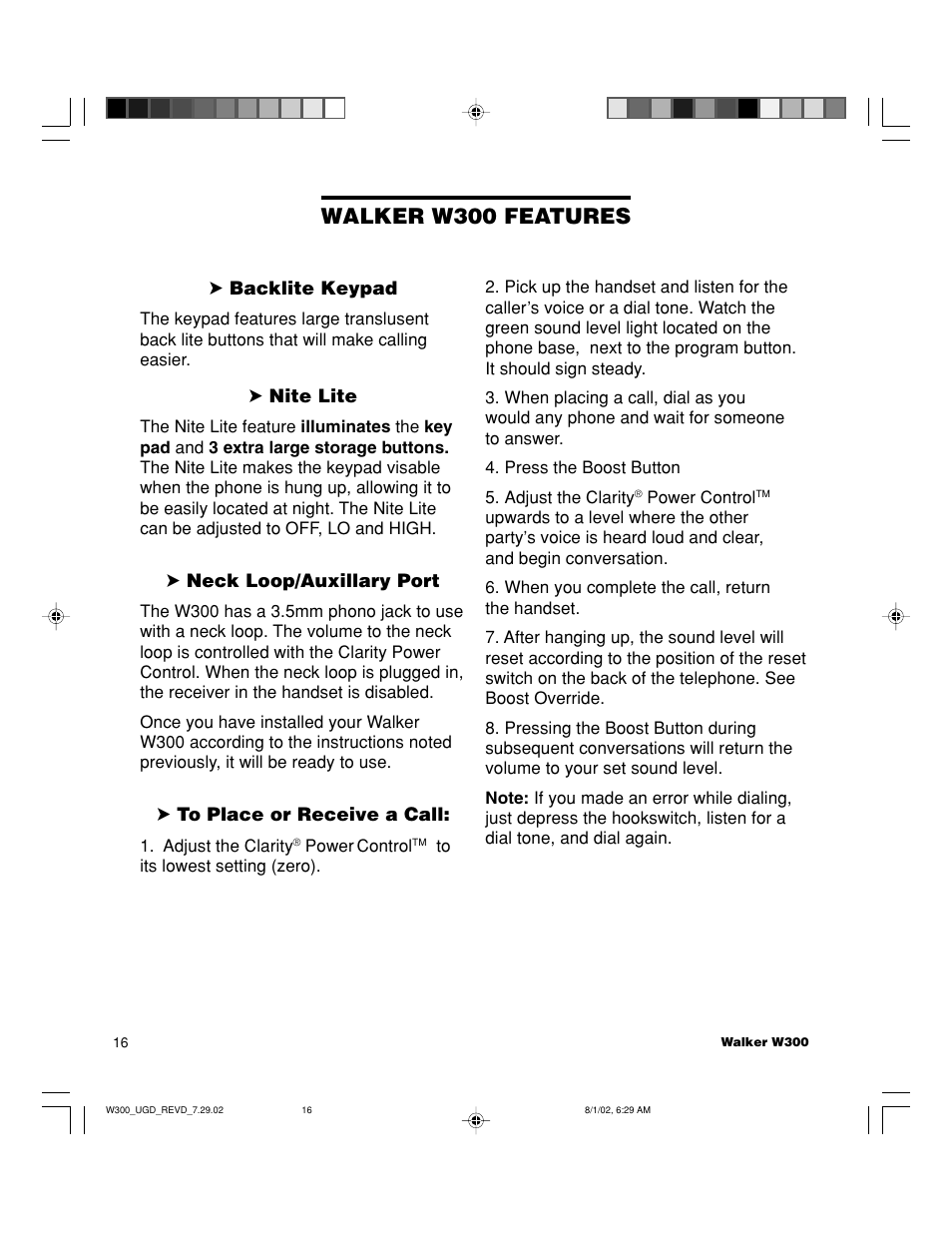 Walker w300 features | Walker W300 User Manual | Page 16 / 80