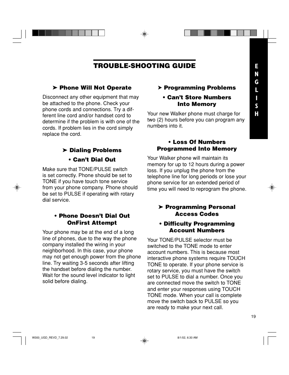 Trouble-shooting guide | Walker W300 User Manual | Page 19 / 80