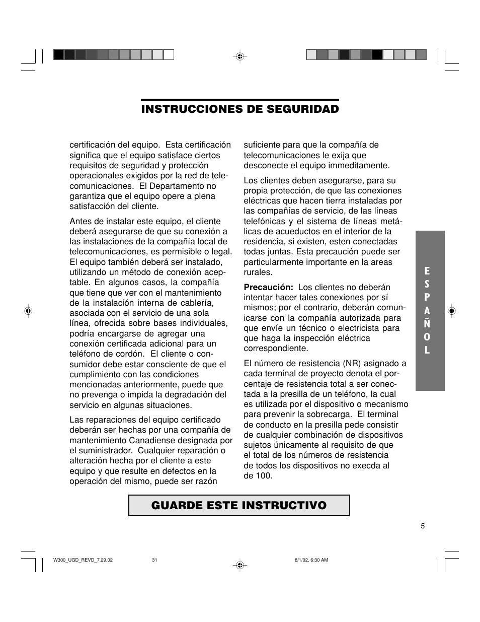 Guarde este instructivo instrucciones de seguridad | Walker W300 User Manual | Page 31 / 80