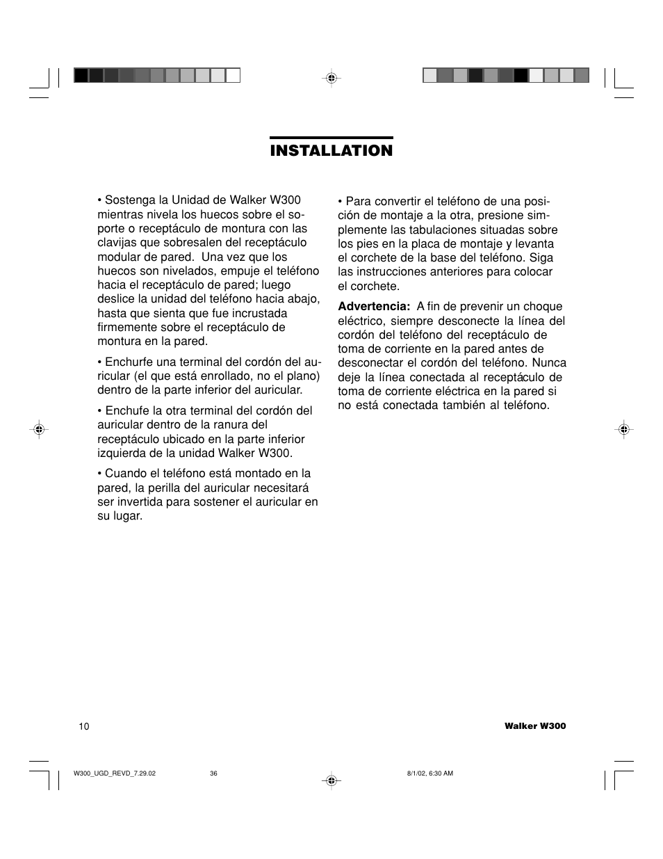 Installation | Walker W300 User Manual | Page 36 / 80