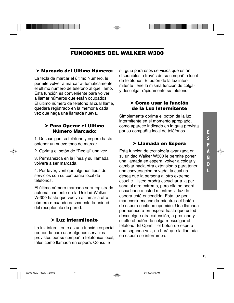 Funciones del walker w300 | Walker W300 User Manual | Page 41 / 80