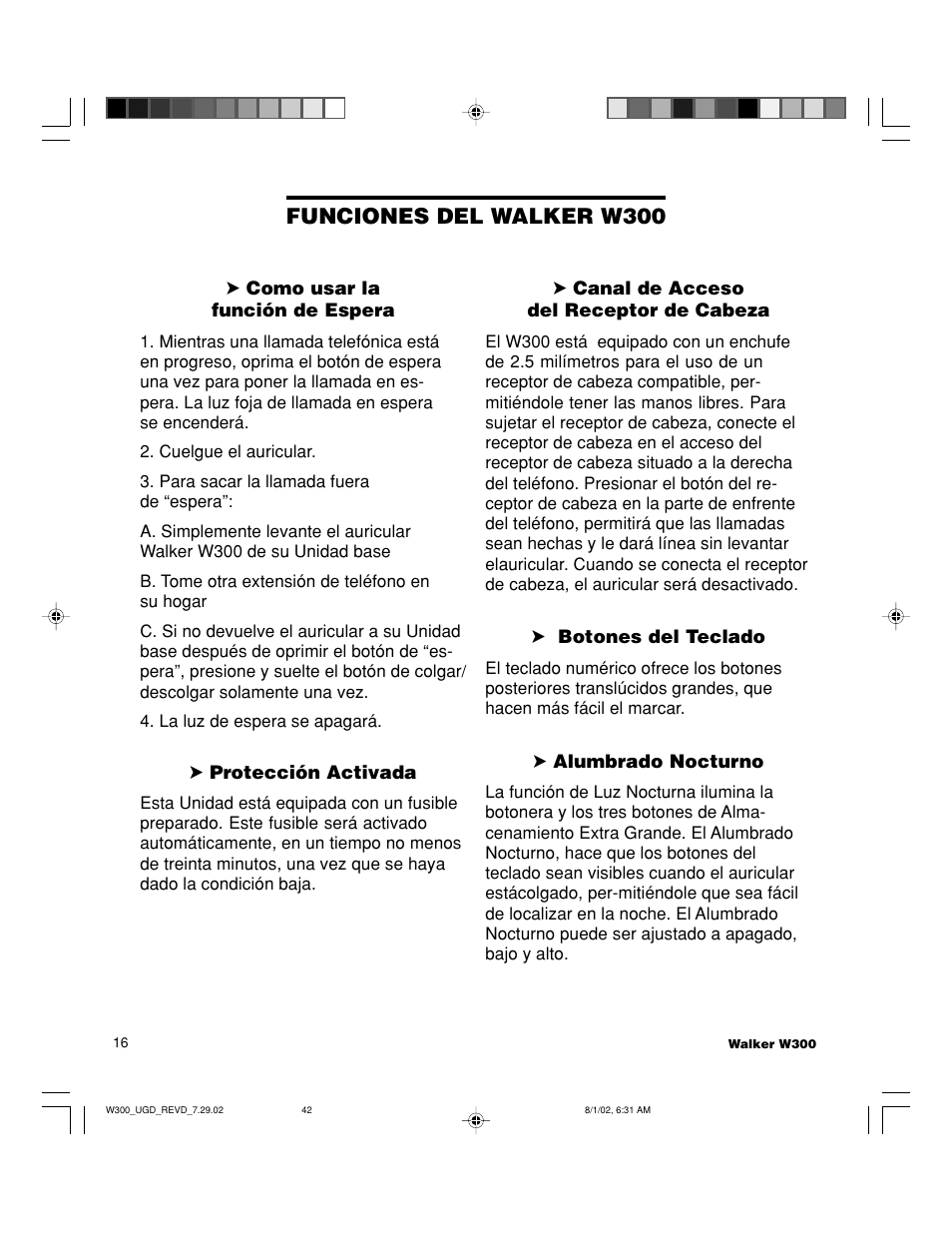 Funciones del walker w300 | Walker W300 User Manual | Page 42 / 80