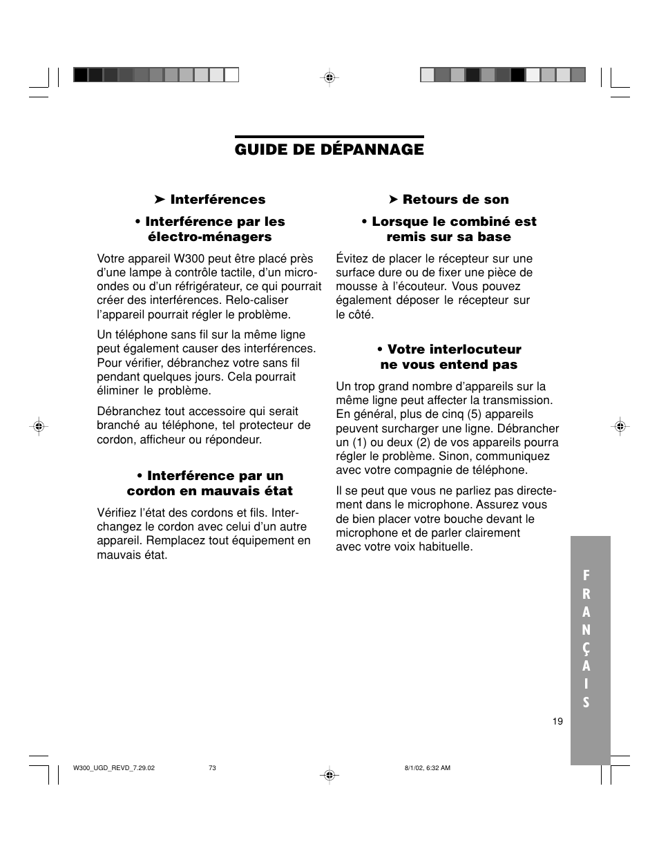 Guide de dépannage | Walker W300 User Manual | Page 73 / 80