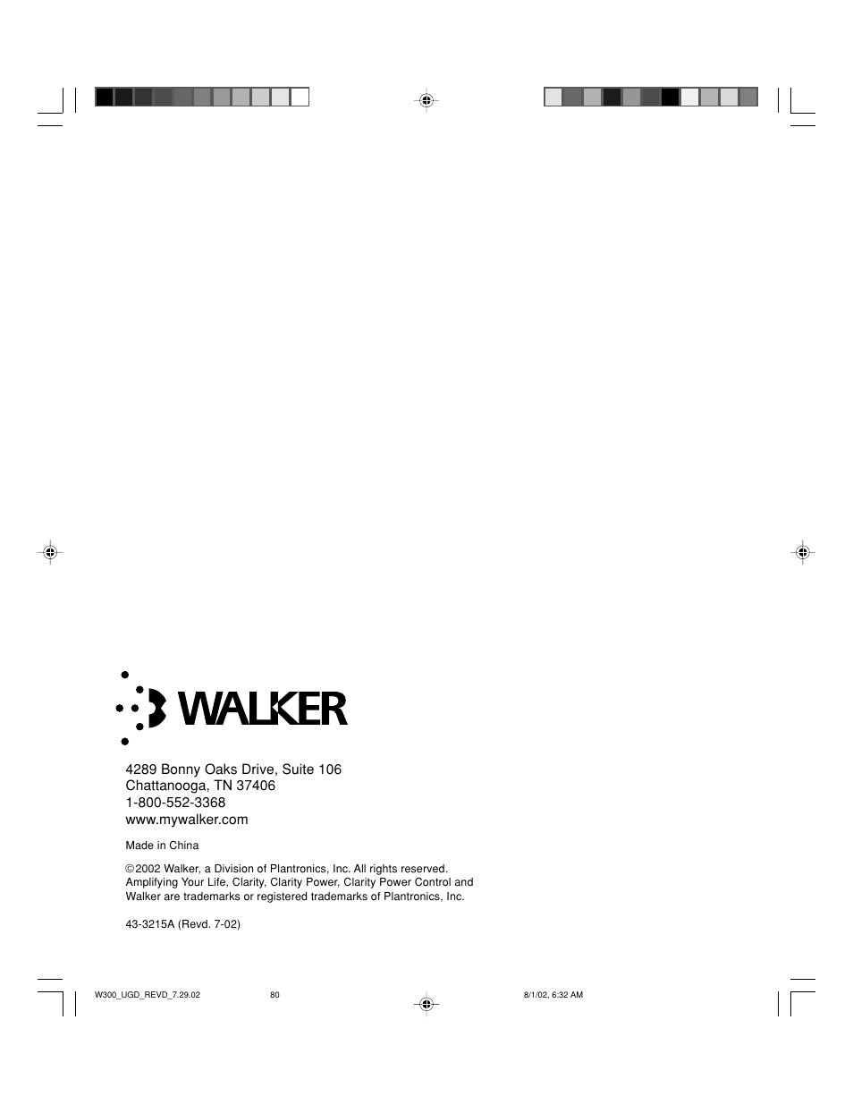 Walker W300 User Manual | Page 80 / 80