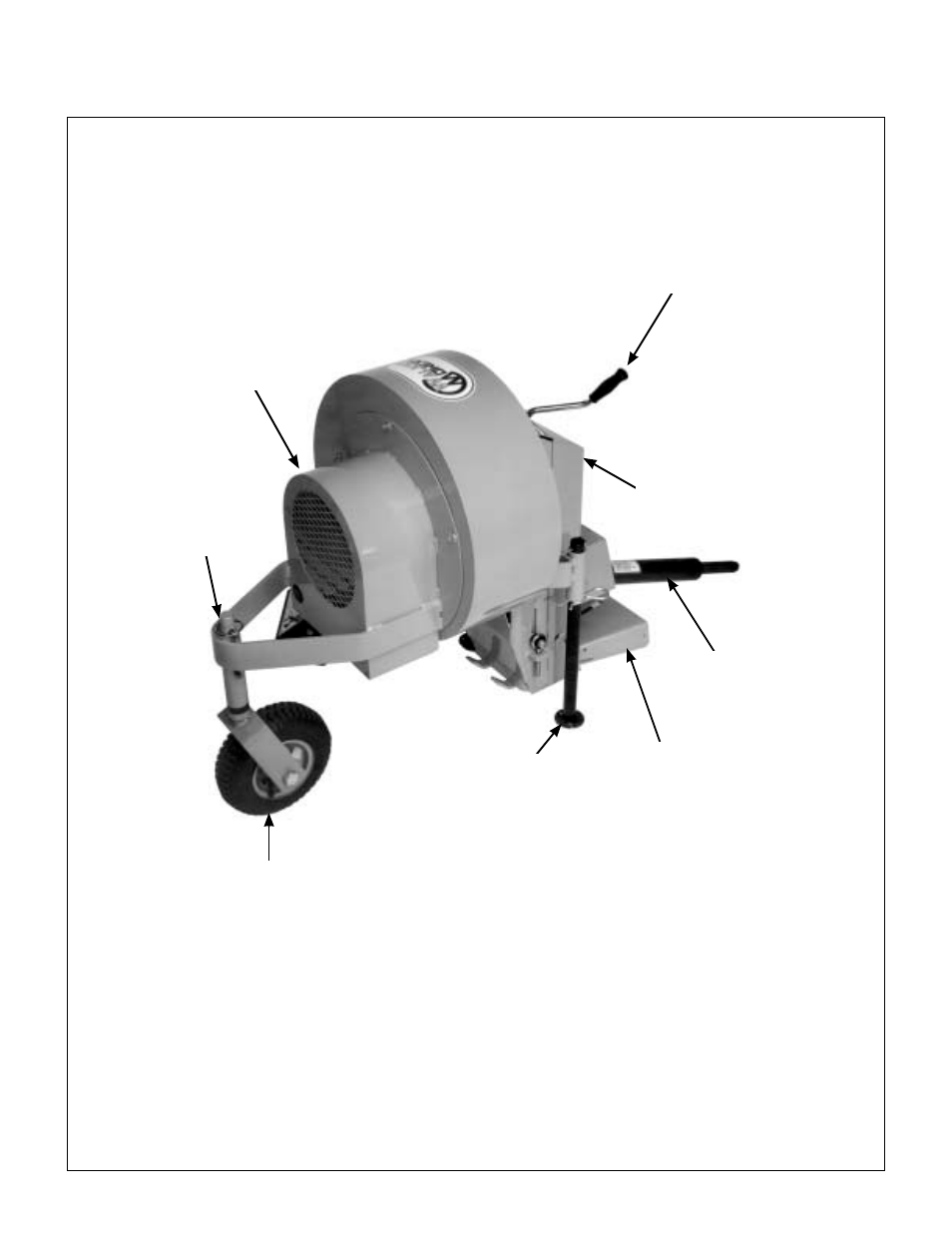Debris blower front view and left side view, Component identification | Walker IMPLEMENT HITCH SB6670 User Manual | Page 16 / 92