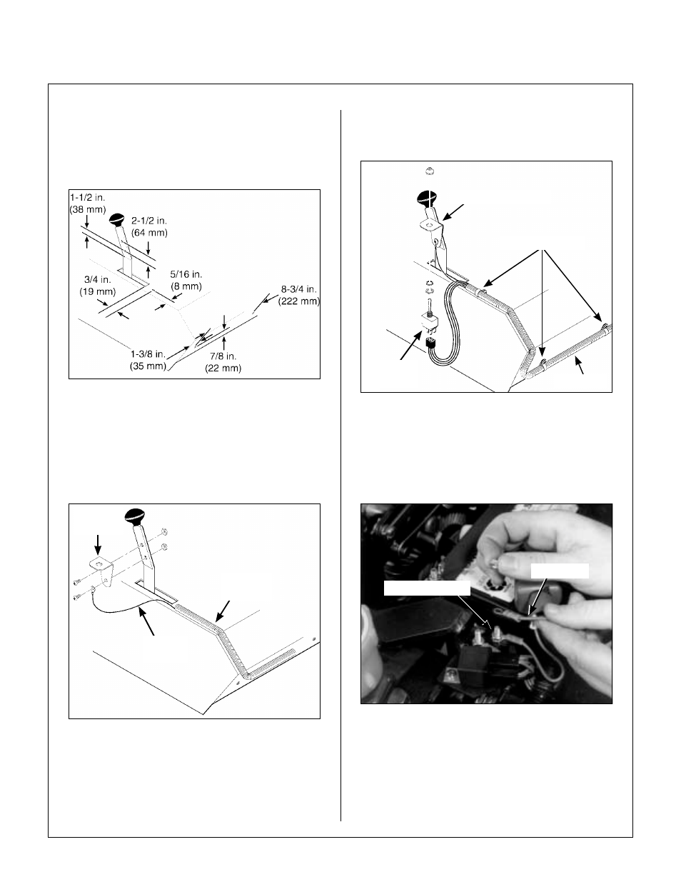 Implement hitch wiring, Drill holes for implement hitch wiring, Attach toggle switch mounting bracket | Attach wiring harness and toggle switch, Connect harness wire to circuit breaker, Assembly instructions | Walker IMPLEMENT HITCH SB6670 User Manual | Page 24 / 92