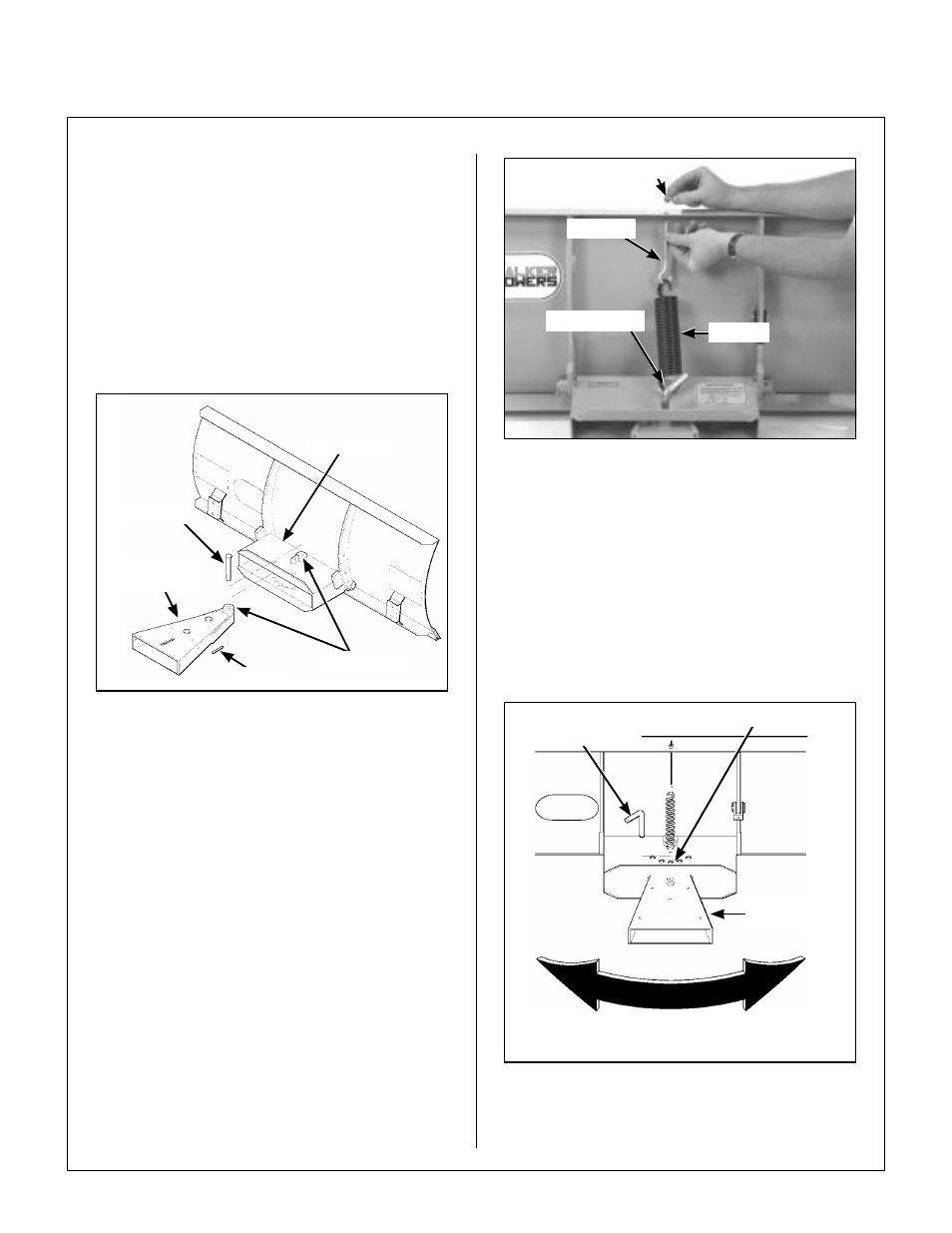 Dozer blade, Dozer blade assembly, Insert female hitch into blade attachment | Attach spring to blade assembly, Insert adjustment pin and set blade angle, Assembly instructions | Walker IMPLEMENT HITCH SB6670 User Manual | Page 27 / 92