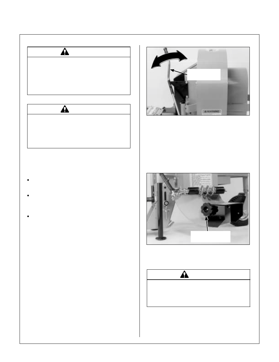 Debris blower controls, Chute rotation handle, Deflector position control knob | Debris blower operation, Raising and lowering the debris blower, Operating instructions | Walker IMPLEMENT HITCH SB6670 User Manual | Page 41 / 92