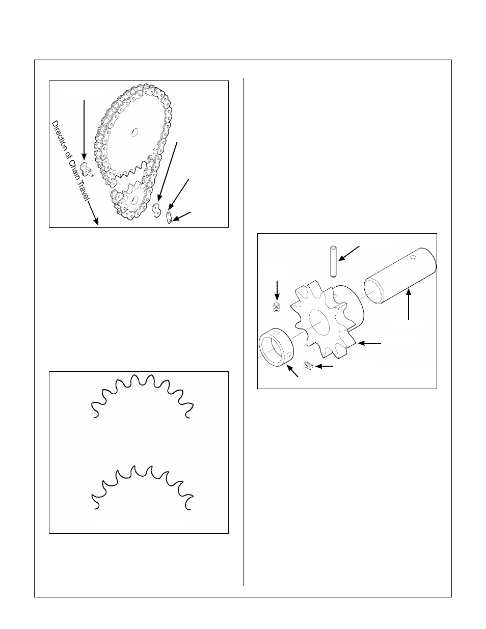 Replace reduction chain, Two-stage snowblower reduction sprocket, Reduction sprocket wear | Remove and replace sprocket, Debris blower drive belt, Maintenance instructions | Walker IMPLEMENT HITCH SB6670 User Manual | Page 61 / 92