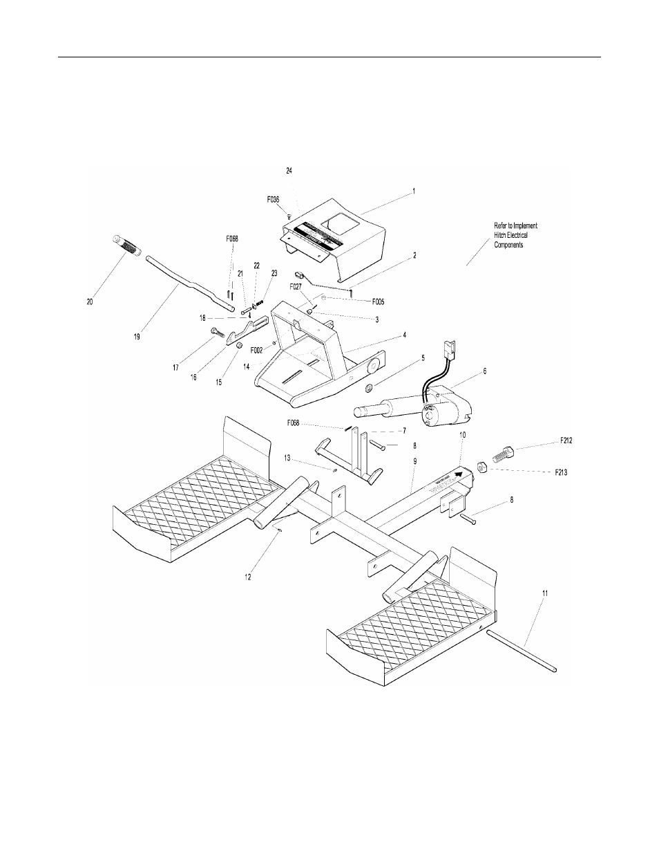 Implement hitch assembly, Pto shield, I392 | Safety chain assembly, I015, Chain, 5/16 linchpin, 5/32 x 1 cotter pin, Rubber bumper, I001 | Walker IMPLEMENT HITCH SB6670 User Manual | Page 73 / 92