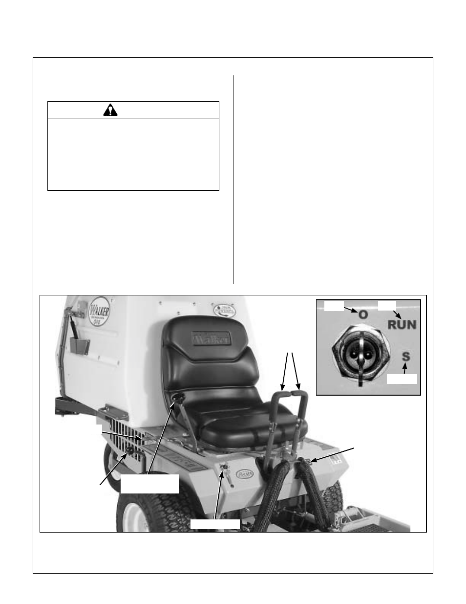 Operating instructions, Control identification, location, and function, Ignition switch | Engine choke, Operating controls | Walker MS (13 HP) User Manual | Page 28 / 72