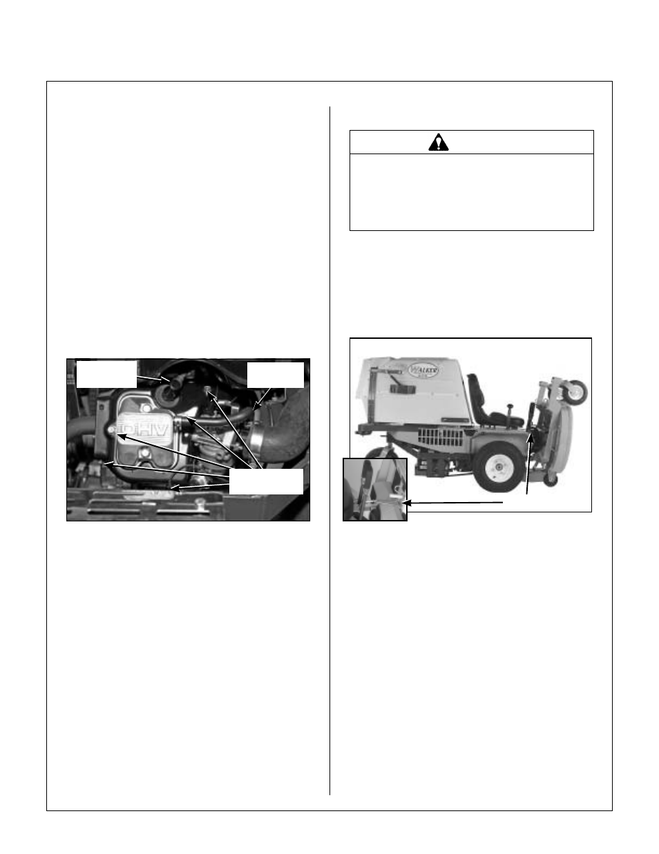 Grass buildup in mower housing, Deck secured in tilt-up position, Maintenance instructions | Walker MS (13 HP) User Manual | Page 55 / 72