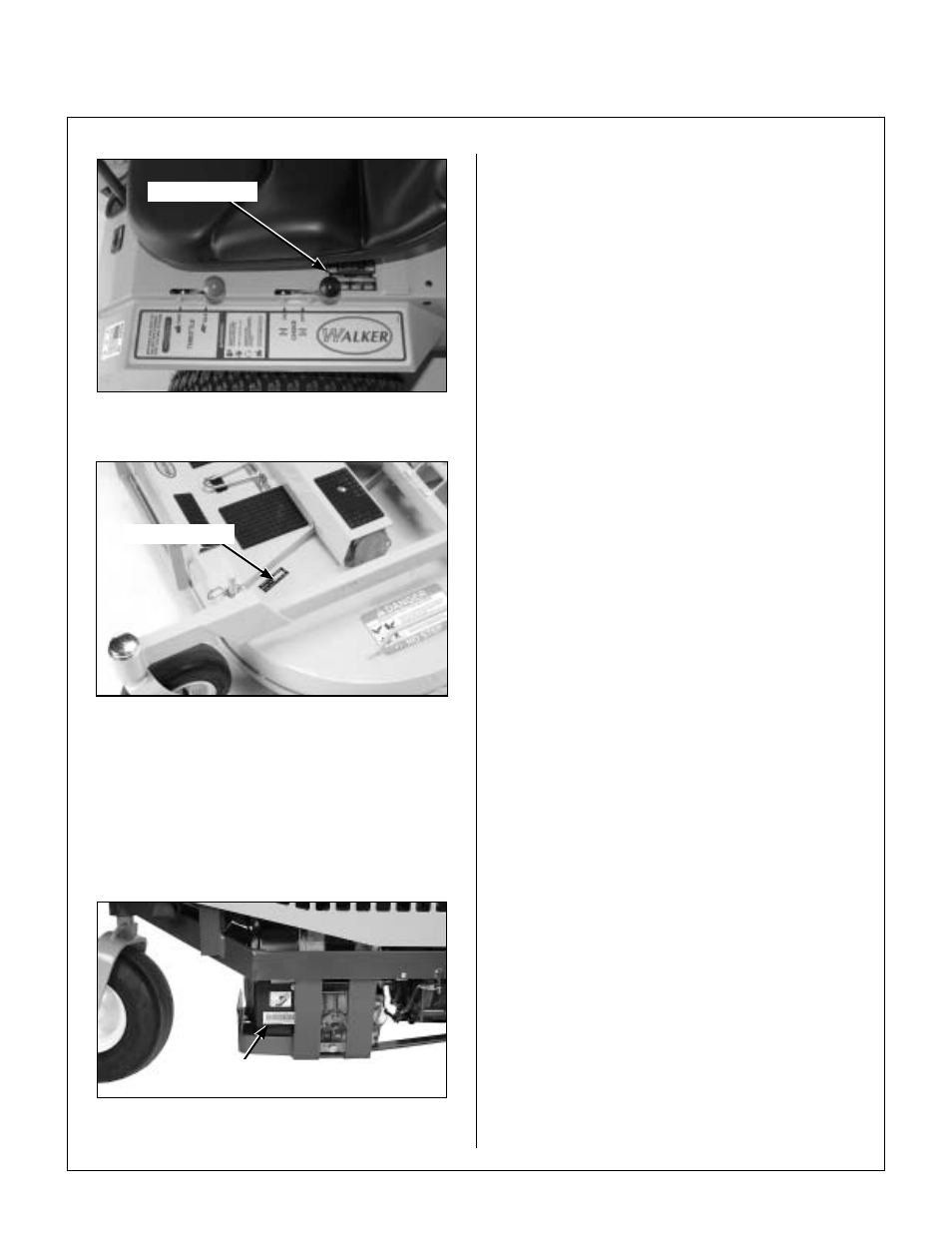 Tractor serial number location, Mower deck serial number location, Engine serial number location | Servicing of engine and drivetrain components, General information | Walker MS (13 HP) User Manual | Page 6 / 72