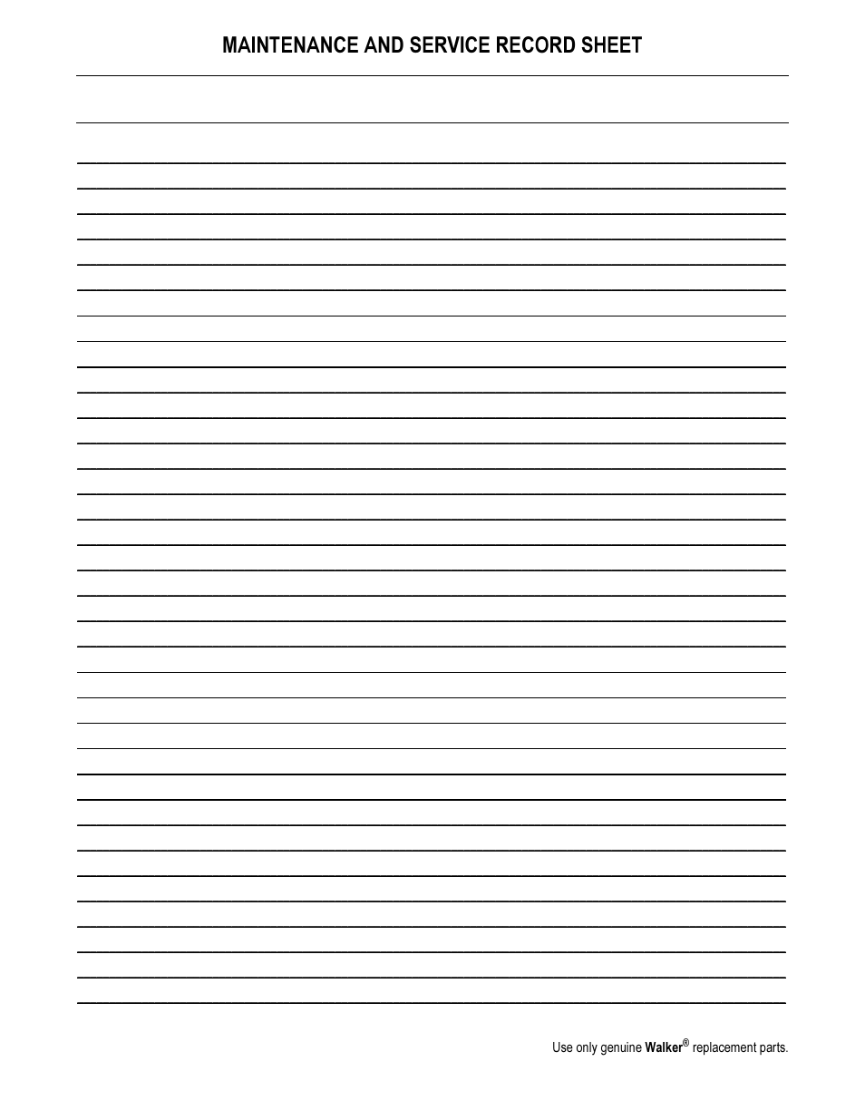 Maintenance and service record sheet | Walker MS (13 HP) User Manual | Page 69 / 72