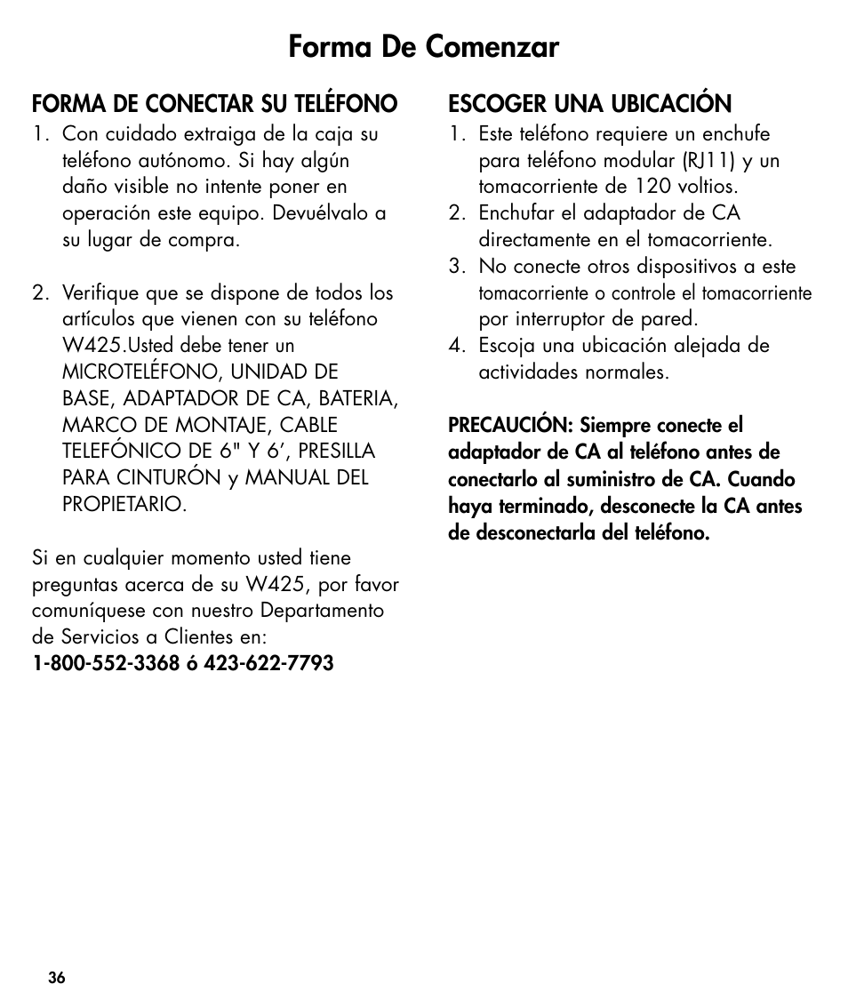 Forma de comenzar | Walker W425 User Manual | Page 37 / 78