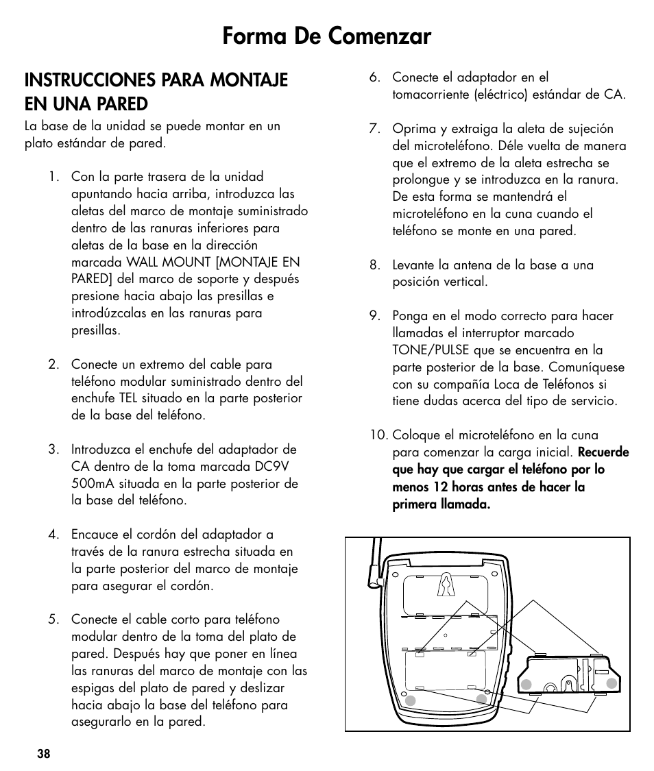 Forma de comenzar, Instrucciones para montaje en una pared | Walker W425 User Manual | Page 39 / 78