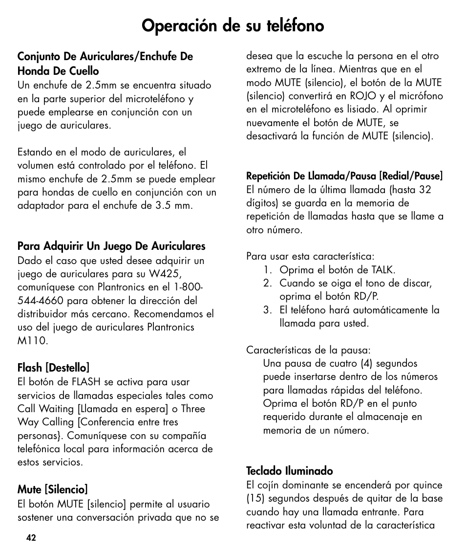 Operación de su teléfono | Walker W425 User Manual | Page 43 / 78