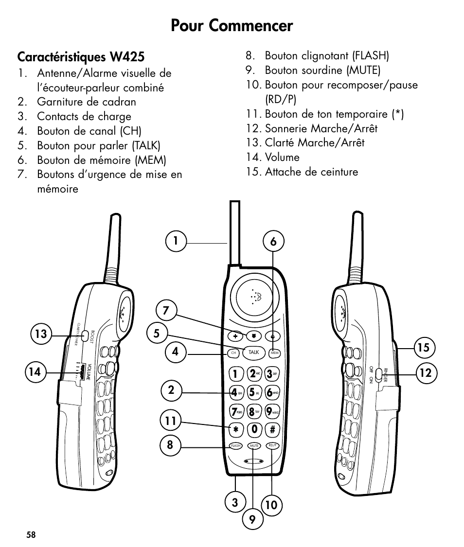 Pour commencer, Caractéristiques w425 | Walker W425 User Manual | Page 59 / 78