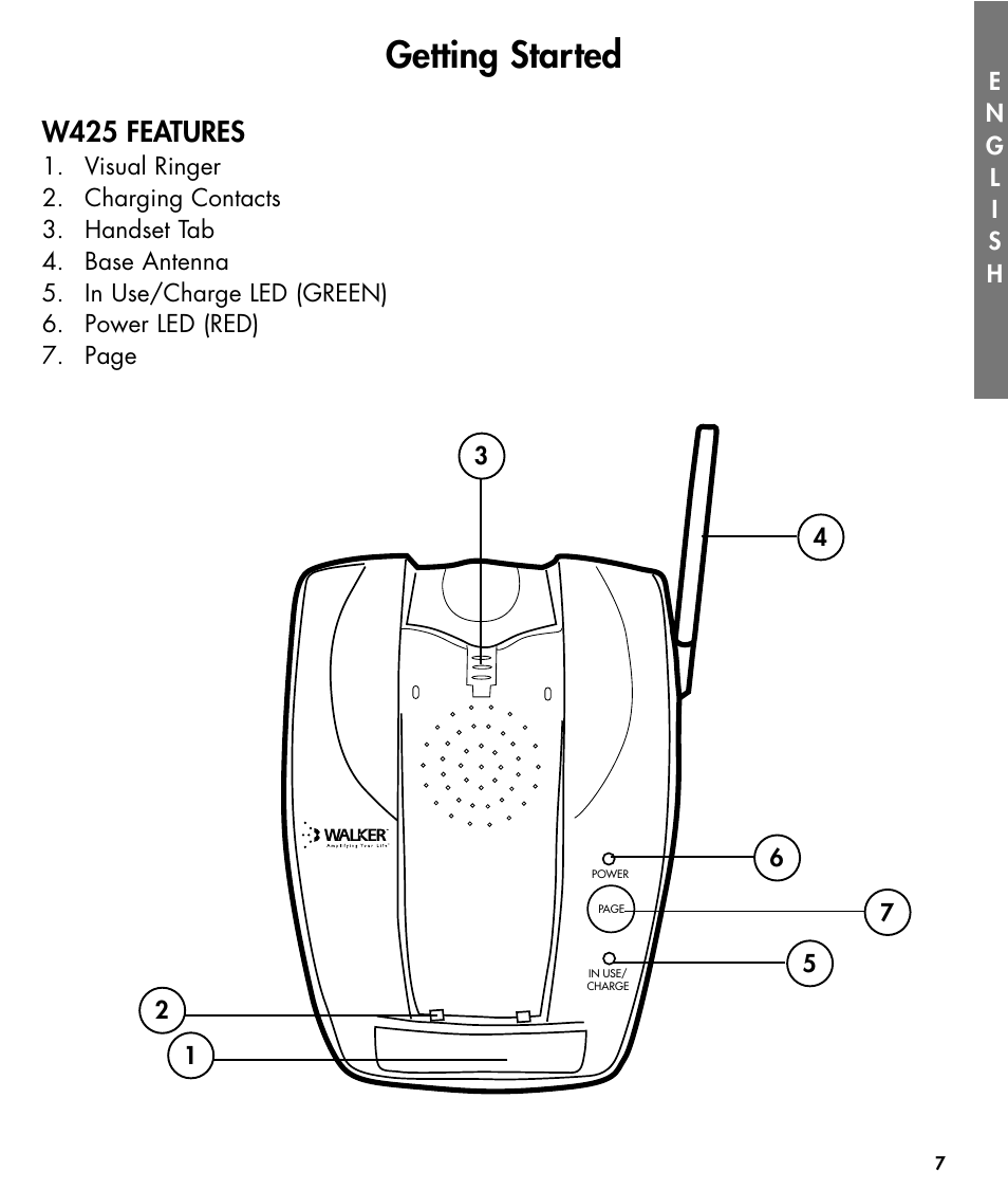 Getting started, W425 features | Walker W425 User Manual | Page 8 / 78