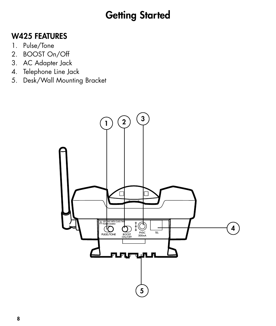 Getting started, W425 features | Walker W425 User Manual | Page 9 / 78