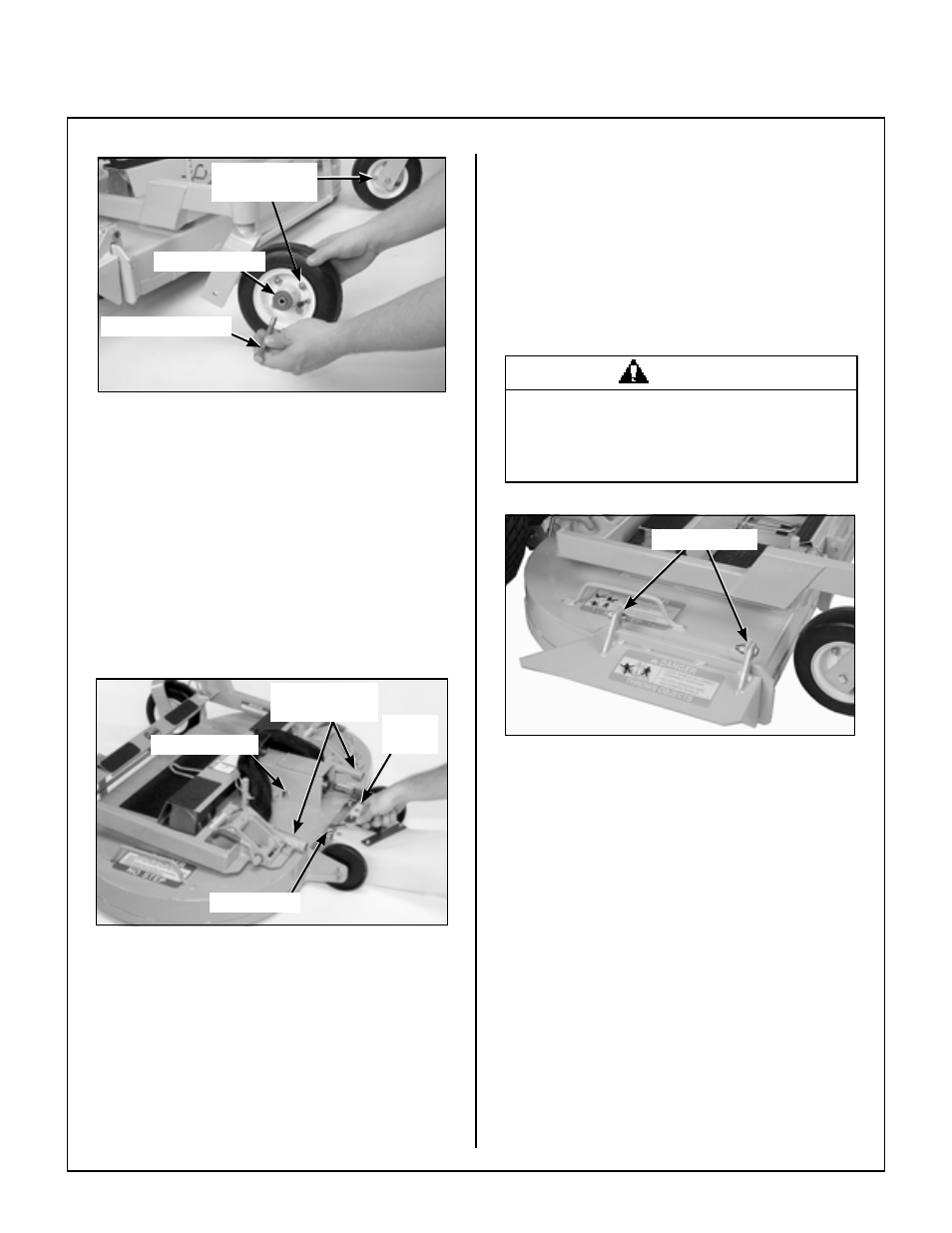 Deck caster wheel installation, Pto shaft guard installation, Tilt-up roller wheel installation | Assembly instructions | Walker MC (20 HP) User Manual | Page 22 / 72