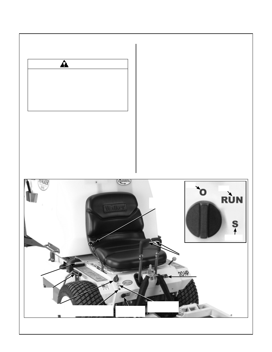 Operating instructions, Control identification, location, andfunction, Ignition switch | Engine choke, Operating controls | Walker MC (20 HP) User Manual | Page 28 / 72