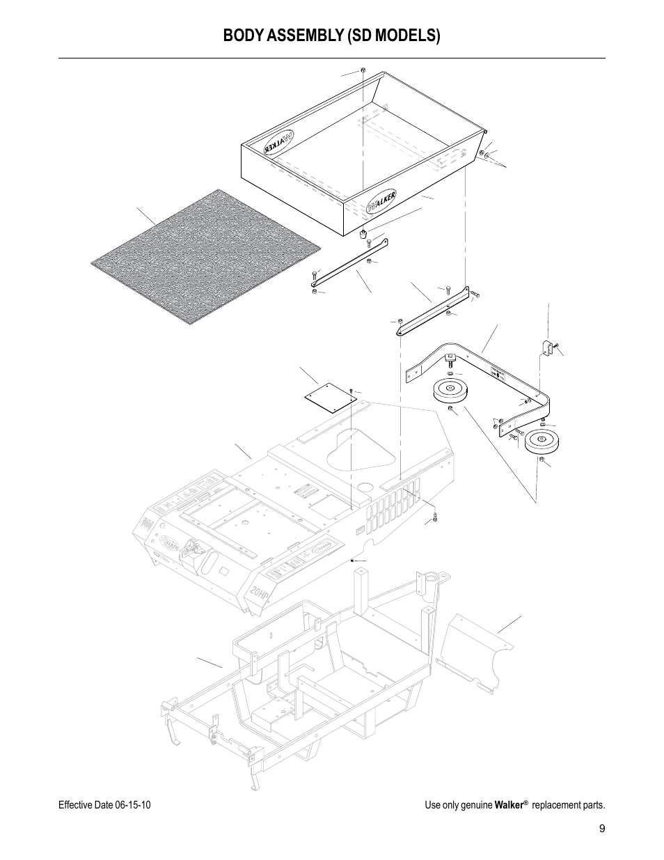 Body assembly (sd models), Replacement parts | Walker MC (20 HP) User Manual | Page 11 / 60