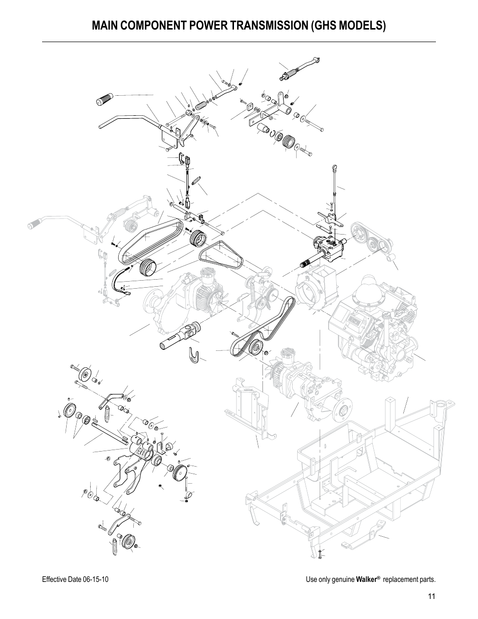 Main component power transmission (ghs models), Replacement parts | Walker MC (20 HP) User Manual | Page 13 / 60