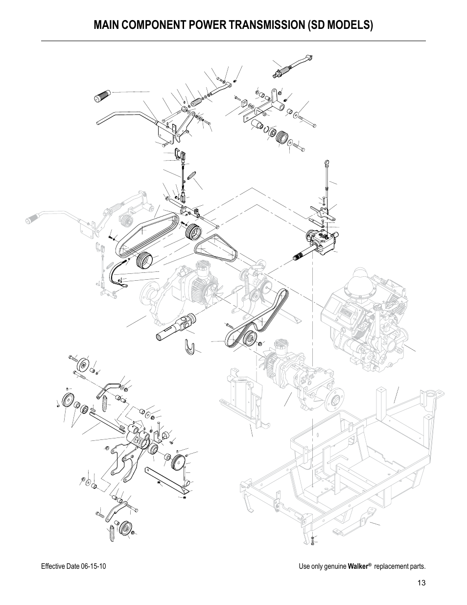 Main component power transmission (sd models), Replacement parts | Walker MC (20 HP) User Manual | Page 15 / 60