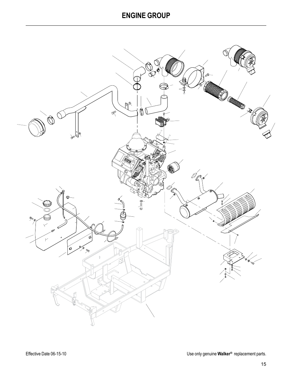 Engine group, Replacement parts | Walker MC (20 HP) User Manual | Page 17 / 60