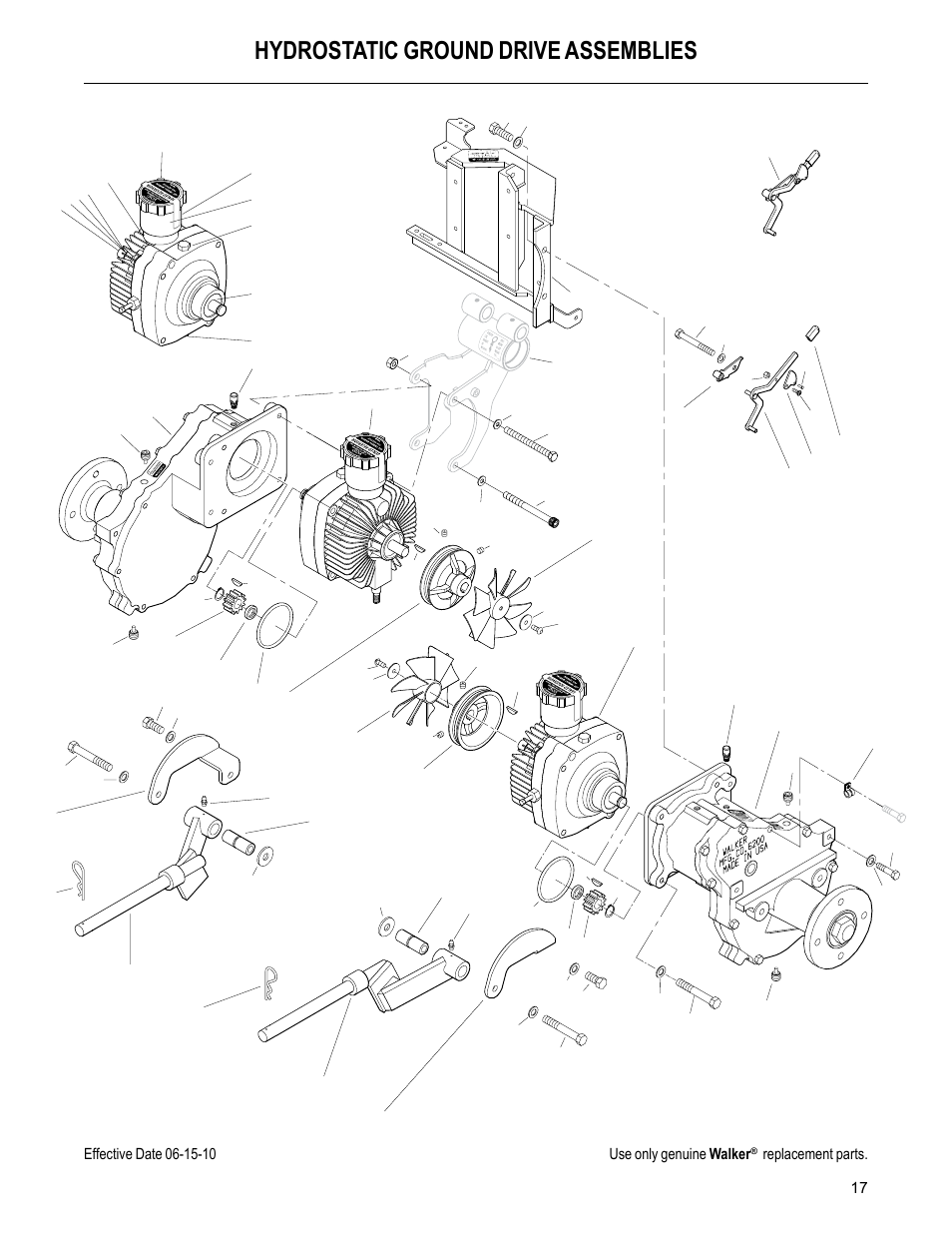 Hydrostatic ground drive assemblies, Replacement parts | Walker MC (20 HP) User Manual | Page 19 / 60