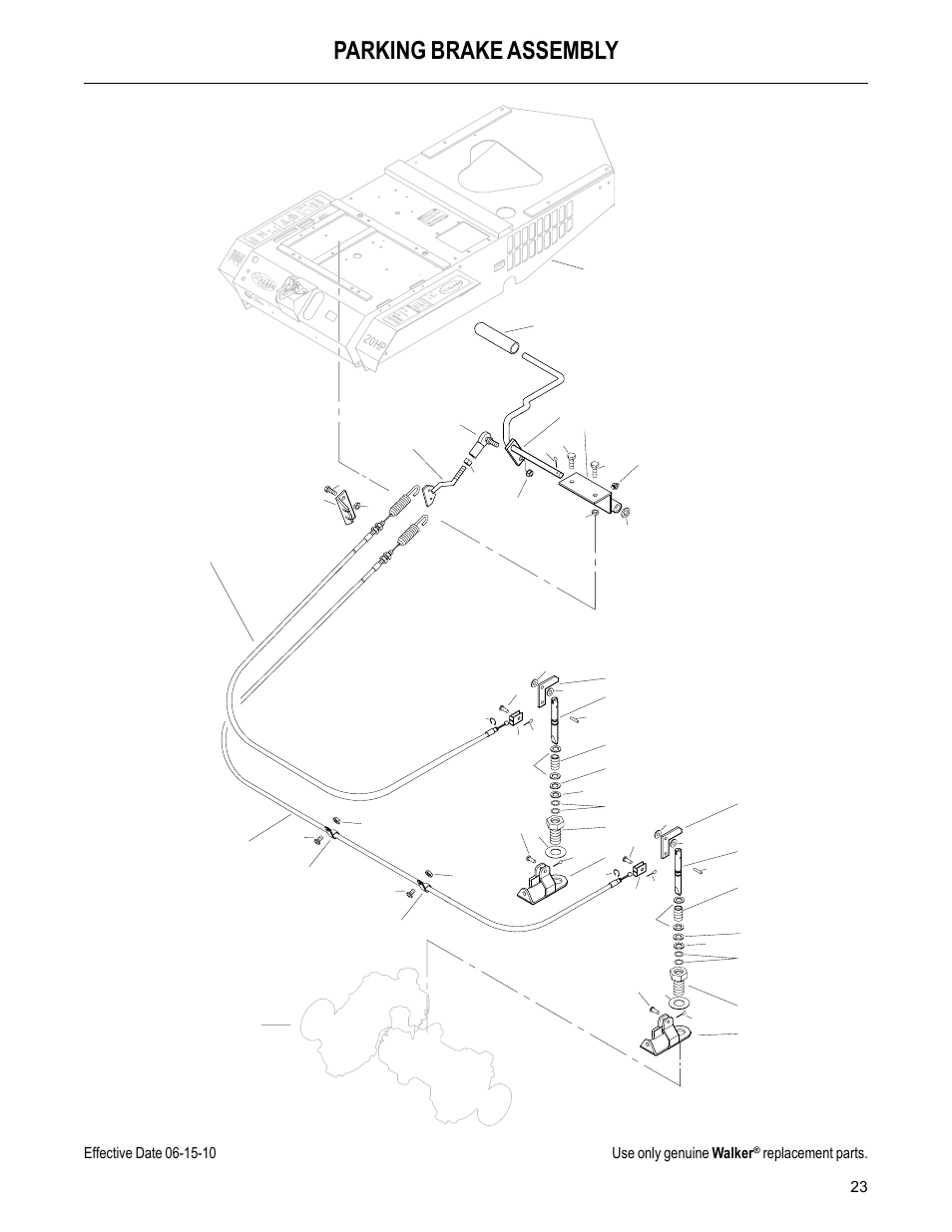 Parking brake assembly, Replacement parts | Walker MC (20 HP) User Manual | Page 25 / 60