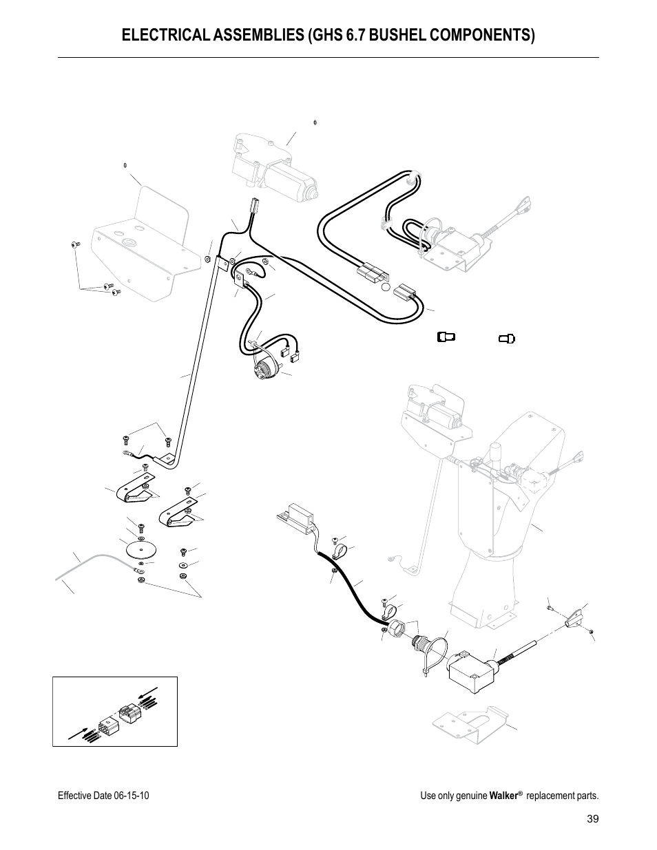 Electrical assemblies (ghs 6.7 bushel components), Detail a, Replacement parts | Walker MC (20 HP) User Manual | Page 41 / 60